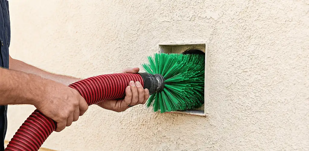 Air duct cleaning brush removing debris from a vent opening in Arlington, TX