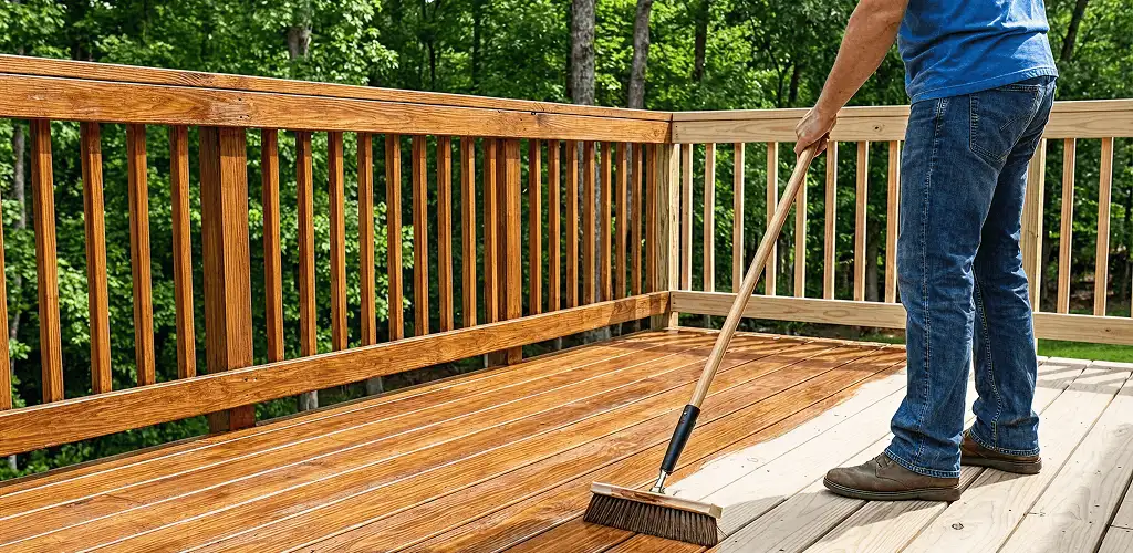 Deck staining and sealing application on a wood deck in Arlington, TX