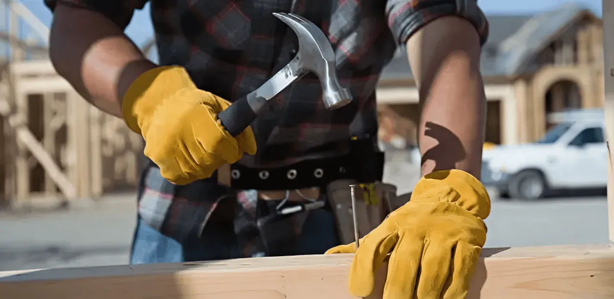 Handyman fixing wood trim with a hammer for home repairs in Arlington, TX