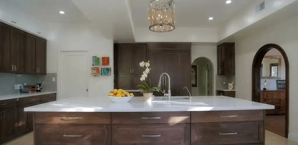 Cabinet refacing project with updated kitchen cabinets and island in Arlington, TX