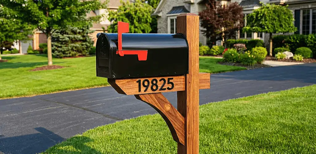 New mailbox installation with post and address number for a home in Arlington, TX