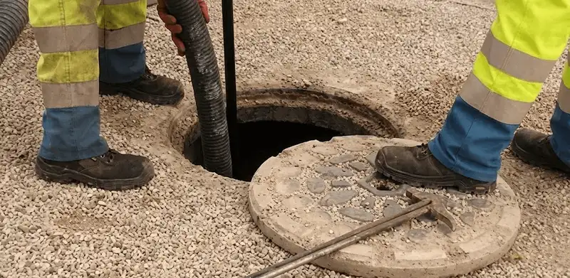 Drain cleaning crew clearing a sewer access point with professional equipment in Arlington, TX